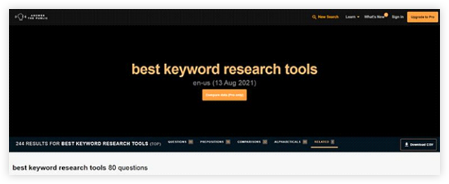 Answer The Public - free tool to do keyword research