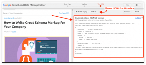 Generating Schema Markup Using Google Structured Data Markup Helper
